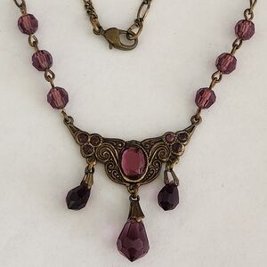 Vintage-Inspired Purple Crystal Pendant Necklace